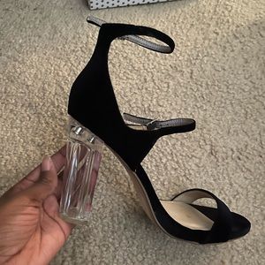 Black strappy heel with clear heel